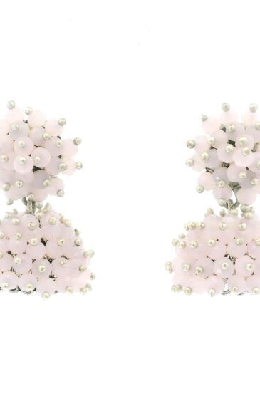 Gehna Jaipur Rose Quartz Color Zircon Beads Jhumki Style Earrings For Girls & Women GE03-1223