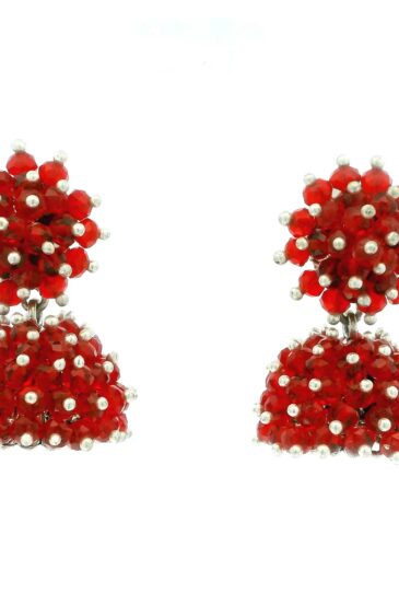 Gehna Jaipur Red Color Ruby Zircon Beads Jhumki Style Earrings For Girls & Women GE03-1224