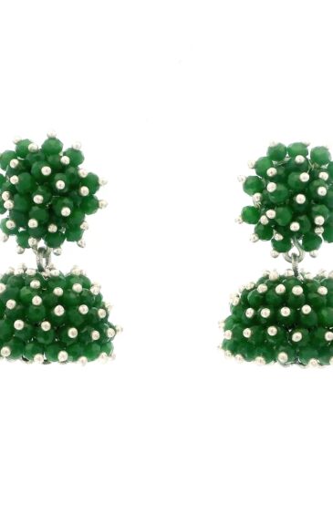 Gehna Jaipur Emerald Green Zircon Beads Jhumki Style Earrings For Girls & Women GE03-1228