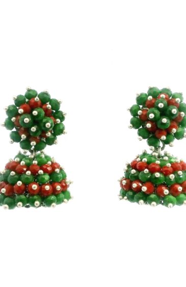 Gehna Jaipur Emerald & Ruby Zircon Beads Jhumki Style Earrings For Girls & Women GE03-1232