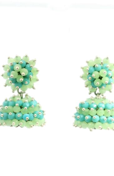 Gehna Jaipur Turquoise & Green Chalcedony Zircon Beads Jhumki Earrings For Girls & Women GE03-1236