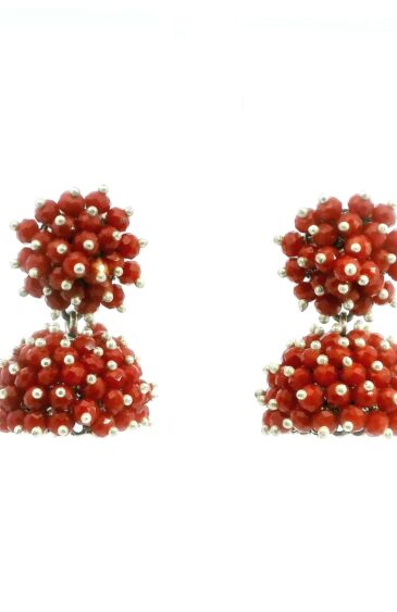 Gehna Jaipur Ruby Color Zircon Beads Jhumki Style Earrings For Girls & Women GE03-1237