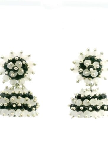 Gehna Jaipur White Moonstone & Black Spinel Zircon Beads Jhumki Earrings For Girls & Women GE03-1238