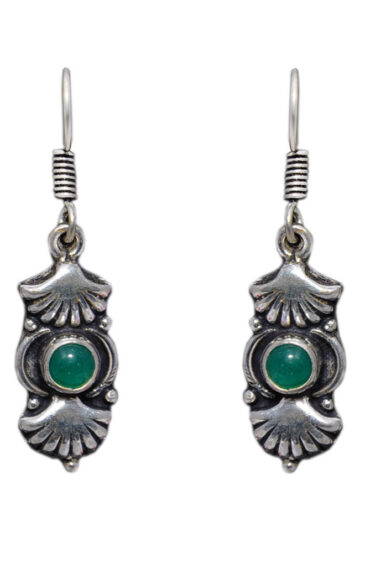 Gehna Jaipur Green Onyx Color Stone Earrings In German Silver  For Girls & Women GE01-1239