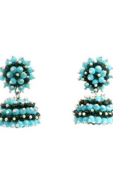 Gehna Jaipur Turquoise & Black Spinel Zircon Beads Jhumki Earrings For Girls & Women GE03-1239