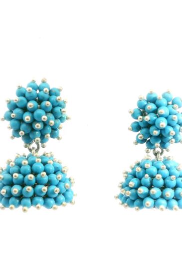 Gehna Jaipur Turquoise Color Zircon Beads Jhumki Style Earrings For Girls & Women GE03-1240