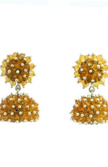 Gehna Jaipur Citrine Color Zircon Beads Jhumki Earring In Silver For Girls & Women GE03-1241