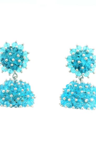 Gehna Jaipur Swiss Blue Topaz Zircon Beads Jhumki Style Earrings For Girls & Women GE03-1242