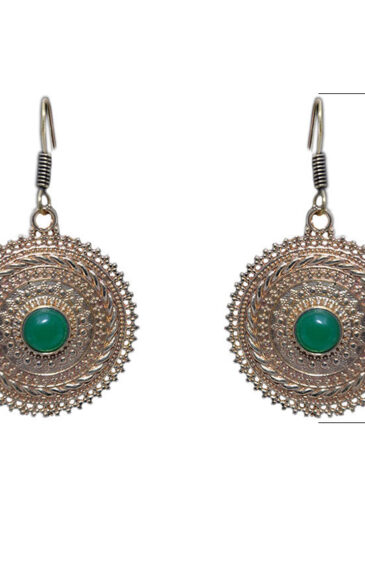 Gehna Jaipur Natural Green Jade Color Stone Earrings In German Silver  For Girls & Women GE01-1245