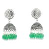 Gehna Jaipur Pearl & Emerald Color Stone Jhumki Style Earrings Silver Plated For Girls & Women GE03-1247