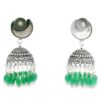 Gehna Jaipur Pearl & Emerald Color Stone Jhumki Style Earrings Silver Plated For Girls & Women GE03-1247 - Image 3