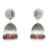 Gehna Jaipur Pearl & Garnet Color Stone Jhumki Style Earrings Silver Plated  For Girls & Women GE03-1248