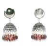 Gehna Jaipur Pearl & Garnet Color Stone Jhumki Style Earrings Silver Plated  For Girls & Women GE03-1248 - Image 3