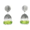 Gehna Jaipur Pearl & Peridot Color Stone Jhumki Style Earrings Silver Plated  For Girls & Women GE03-1249