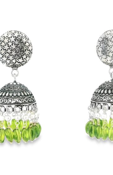 Gehna Jaipur Pearl & Peridot Color Stone Jhumki Style Earrings Silver Plated  For Girls & Women GE03-1249