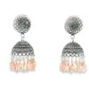 Gehna Jaipur Pearl & Morganite Color Stone Jhumki Style Earrings Silver Plated  For Girls & Women GE03-1250