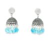 Gehna Jaipur Pearl & Blue Topaz Color Stone Jhumki Style Earrings Silver Plated  For Girls & Women GE03-1253