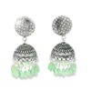Gehna Jaipur Pearl & Green Flourite Color Stone Jhumki Style Earrings Silver Plated  For Girls & Women GE03-1254