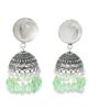 Gehna Jaipur Pearl & Green Flourite Color Stone Jhumki Style Earrings Silver Plated  For Girls & Women GE03-1254 - Image 3