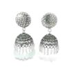 Gehna Jaipur Pearl & Aquamarine Color Stone Jhumki Style Earrings Silver Plated  For Girls & Women GE03-1255