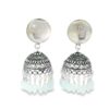 Gehna Jaipur Pearl & Aquamarine Color Stone Jhumki Style Earrings Silver Plated  For Girls & Women GE03-1255 - Image 2