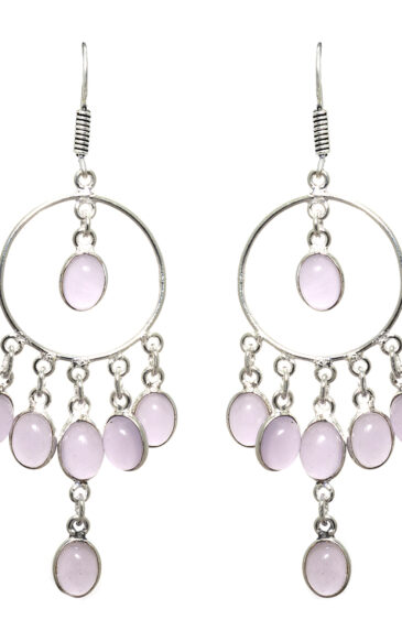 Gehna Jaipur Natural Rose Quartz Color Stone Earrings In German Silver  For Girls & Women GE01-1256