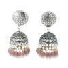 Gehna Jaipur Pearl & Chalcedony Color Stone Jhumki Style Earrings Silver Plated  For Girls & Women GE03-1256