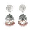 Gehna Jaipur Pearl & Chalcedony Color Stone Jhumki Style Earrings Silver Plated  For Girls & Women GE03-1256 - Image 3