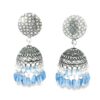 Gehna Jaipur Pearl & Kyanite Color Stone Jhumki Style Earrings Silver Plated  For Girls & Women GE03-1257