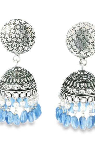 Gehna Jaipur Pearl & Kyanite Color Stone Jhumki Style Earrings Silver Plated  For Girls & Women GE03-1257