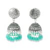Gehna Jaipur Pearl & Green Onyx Color Stone Jhumki Style Earrings Silver Plated  For Girls & Women GE03-1258