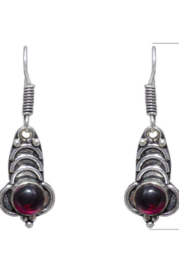 Gehna Jaipur Red Garnet Color Stone Earrings In German Silver  For Girls & Women GE01-1277