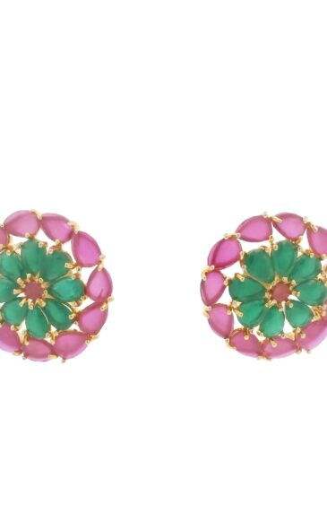 Gehna Jaipur Ruby & Emerald Color Stone Studded Elegant Floral Earrings  For Girls & Women FE-1280