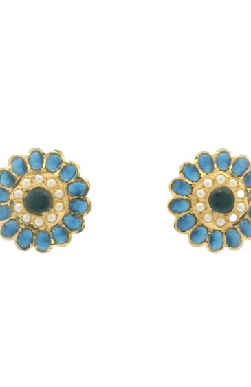 Gehna Jaipur Elegant Blue Sapphire Color Stone Studded Floral Earrings  For Girls & Women FE-1283