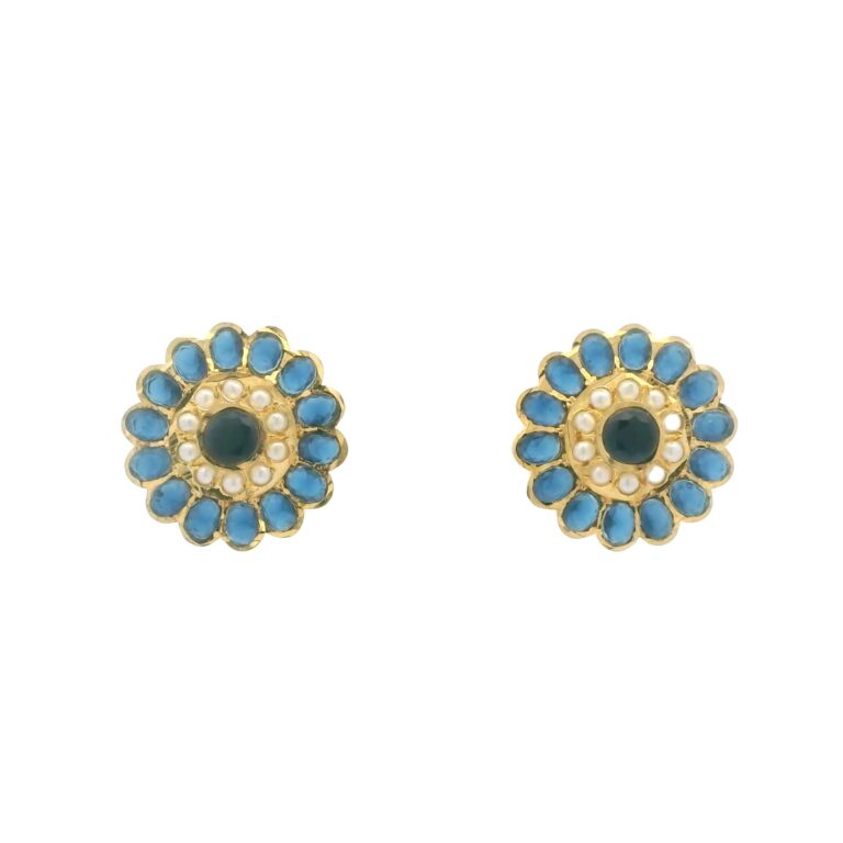 Gehna Jaipur Elegant Blue Sapphire Color Stone Studded Floral Earrings  For Girls & Women FE-1283