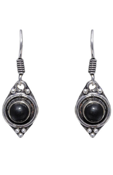 Gehna Jaipur Black Spinel Color Stone Earrings In German Silver  For Girls & Women GE01-1284