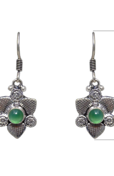 Gehna Jaipur Natural Green Onyx Color Stone Earrings In German Silver  For Girls & Women GE01-1285