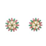 Gehna Jaipur Red & Green Color Stone Studded Floral Stone Earrings  For Girls & Women FE-1288