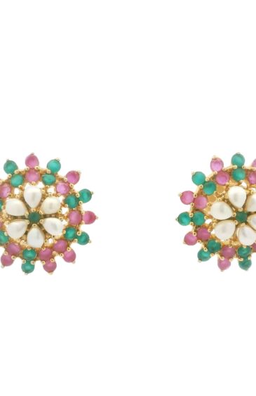 Gehna Jaipur Red & Green Color Stone Studded Floral Stone Earrings  For Girls & Women FE-1288