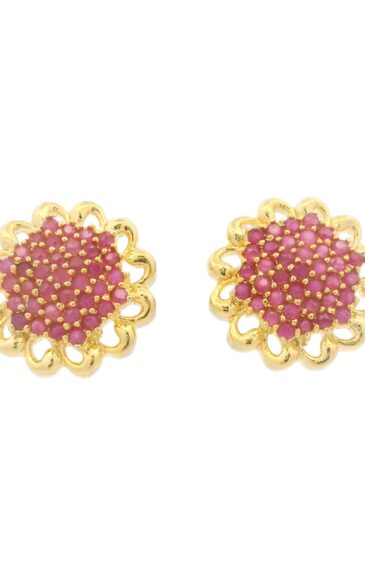 Gehna Jaipur Ruby Color Stone Studded Elegant Floral Earrings  For Girls & Women FE-1289