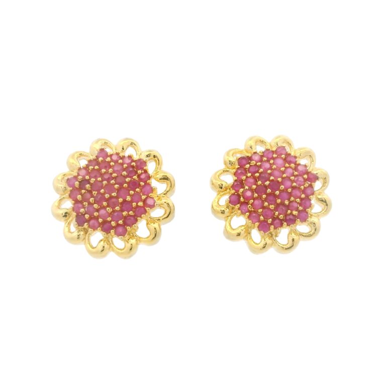 Gehna Jaipur Ruby Color Stone Studded Elegant Floral Earrings  For Girls & Women FE-1289