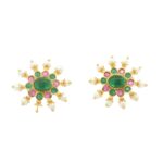 Gehna Jaipur Emerald Ruby & Pearl Studded Colorful Starburst Earrings  For Girls & Women FE-1290