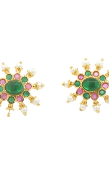 Gehna Jaipur Emerald Ruby & Pearl Studded Colorful Starburst Earrings  For Girls & Women FE-1290