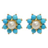 Gehna Jaipur Elegant Turquoise & Peal Studded Flower Earrings  For Girls & Women FE-1291