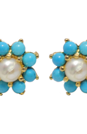 Gehna Jaipur Elegant Turquoise & Peal Studded Flower Earrings  For Girls & Women FE-1291