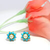 Gehna Jaipur Elegant Turquoise & Peal Studded Flower Earrings  For Girls & Women FE-1291 - Image 4