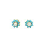 Gehna Jaipur Elegant Turquoise & Peal Studded Flower Earrings  For Girls & Women FE-1291 - Image 2