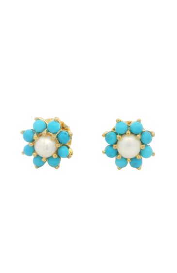 Gehna Jaipur Elegant Turquoise & Peal Studded Flower Earrings  For Girls & Women FE-1291