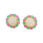 Gehna Jaipur Vibrant Pearl Emerald Ruby Stone Earrings  For Girls & Women FE-1292