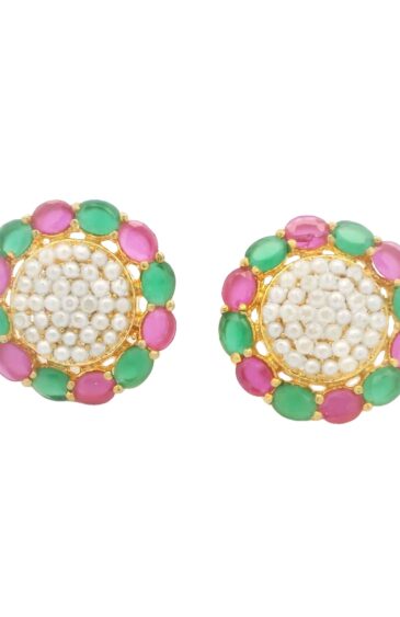 Gehna Jaipur Vibrant Pearl Emerald Ruby Stone Earrings  For Girls & Women FE-1292